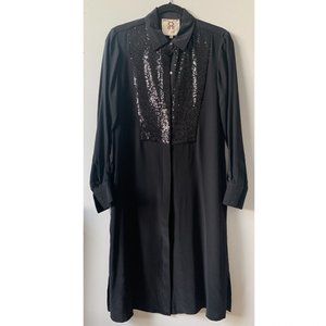 NWOT  Figue Black Sequin Tuxedo Shirt dress